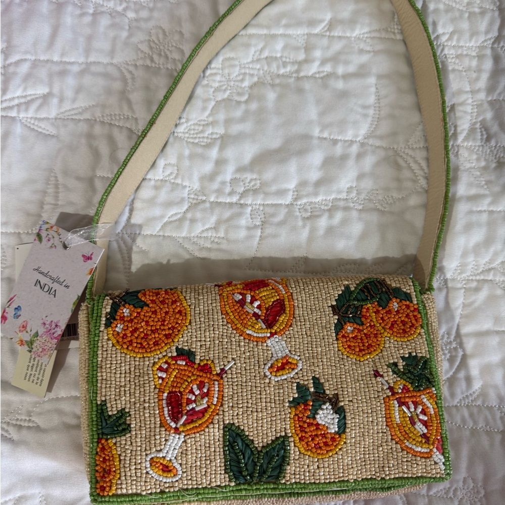 Viral Indian Orange Margarita Embroidered Beaded Women Bag - Orange and Green
